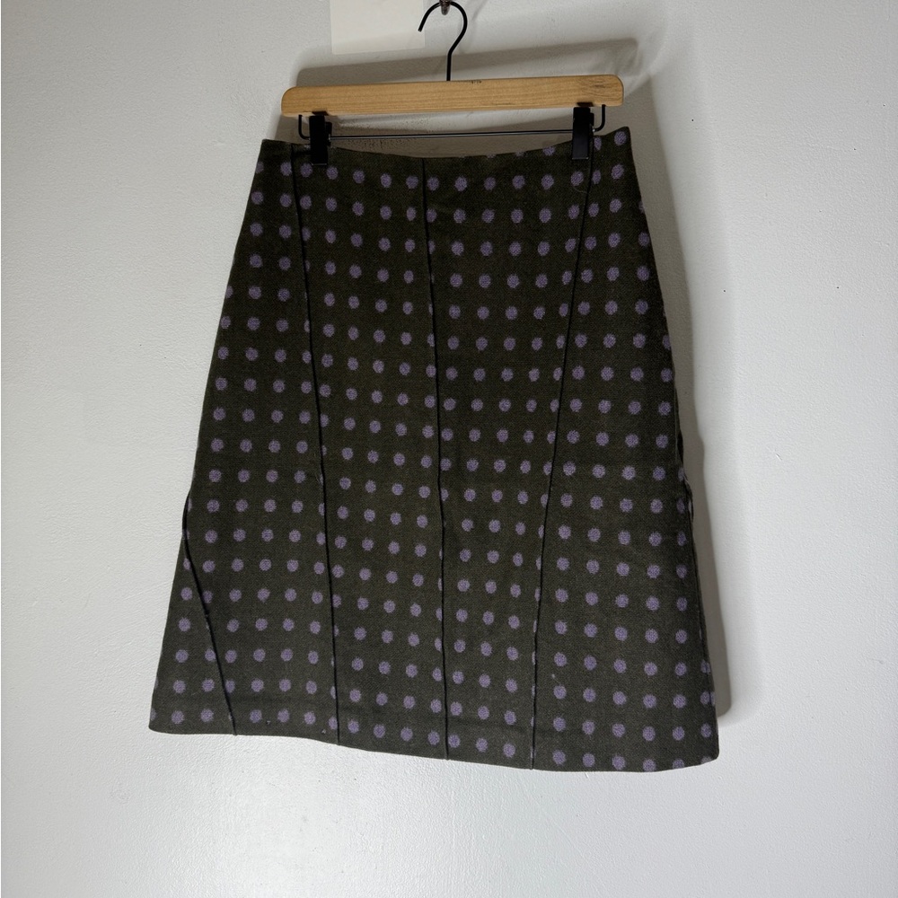 Garnet Hill 100%‎ Wool Polka Dots Skirt with 100% Silk Lining Size 10